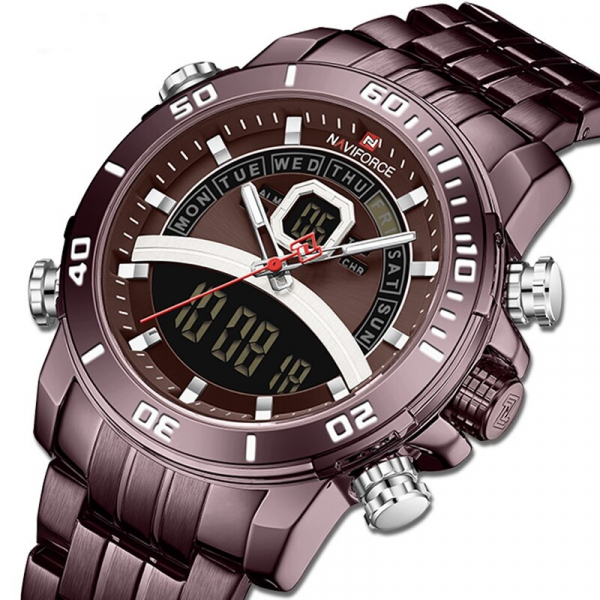 Ceas de mana barbatesc Casual Naviforce Dual Time Cronograf Quartz Otel inoxidabil [2]