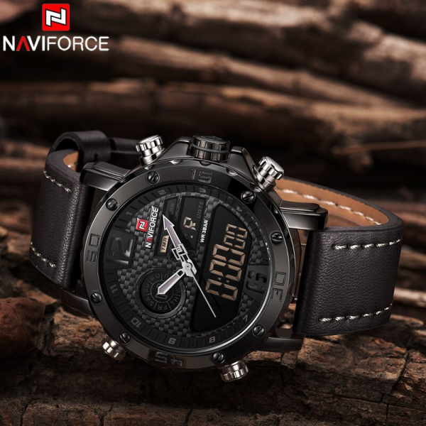 Ceas de mana barbati, NaviForce, Elegant, Casual, Dual-time, Mecanism Quartz, curea din piele naturala, otel inoxidabil [4]