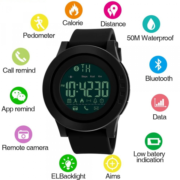 Ceas smartwatch Skmei 1255, Pedometru, Calorii, Distanta, Bluetooth, Buton Fotografiere [4]