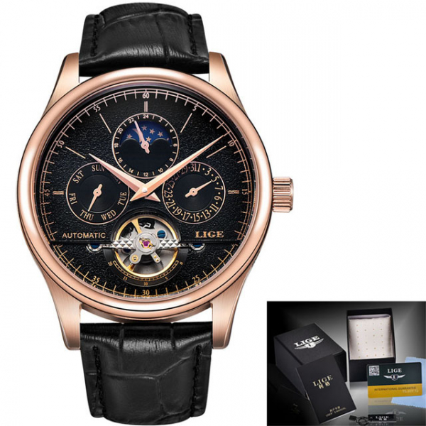 Lige Ceas Mecanic Automatic Clasic Barbati Tourbillon Curea din piele naturala [2]