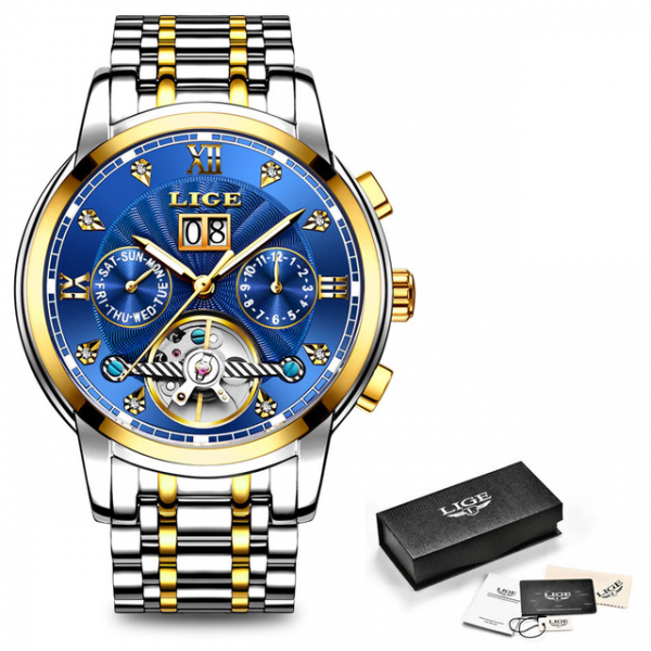 Lige Ceas barbatesc Mecanic Automatic Clasic Tourbillon Otel inoxidabil [3]