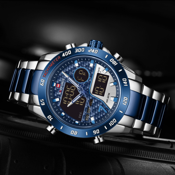 Naviforce Ceas de mana barbatesc Dual Time Quartz Led Digital Otel inoxidabil [4]