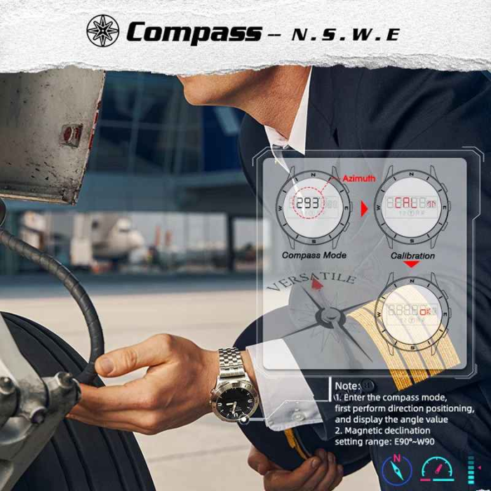 Ceas analog-digital NORTH EDGE Snow Leopard, oțel inoxidabil, altimetru, barometru, busolă, termometru, 50M waterproof [4]