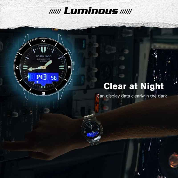 Ceas analog-digital NORTH EDGE Snow Leopard, oțel inoxidabil, altimetru, barometru, busolă, termometru, 50M waterproof [3]