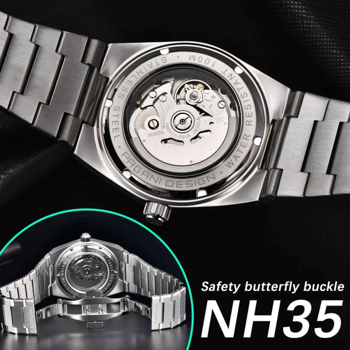 Ceas bărbătesc automat PAGANI DESIGN PD-1753 albastru – 40mm, NH35 japonez, safir anti-reflex, inox, 10ATM, elegant & sport [6]