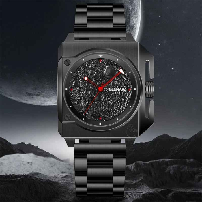 Ceas automat GLENAW Moon Dial pentru bărbați, design original luxury, cadran lunar, luminescent, brățară oțel inoxidabil, rezistent la apă 3ATM [2]