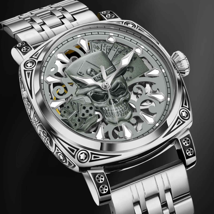 Ceas automat GLENAW Skull Series pentru bărbați, design schelet craniu, luxury fashion, brățară oțel sau curea piele, rezistent la apă 3ATM [3]