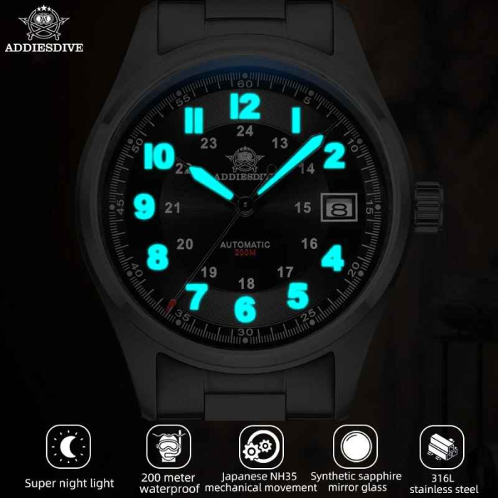Ceas Automatic ADDIESDIVE AD2048 NH35A – 39mm, Safir, 200m Diving, Oțel 316L, BGW9 [2]