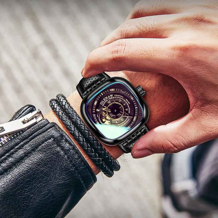 Ceas Automatic Barbatesc Elegant 44mm, Self-Wind, Curea Piele, Waterproof 30M, Sticla Hardlex, Design Modern [3]