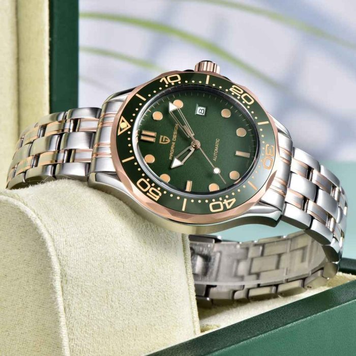 Ceas Automatic Bărbați Pagani Design PD-1667 Verde, 42mm, Miyota 8215, Sticlă Safir, Oțel Inoxidabil Argintiu & Rose Gold, Diver [4]