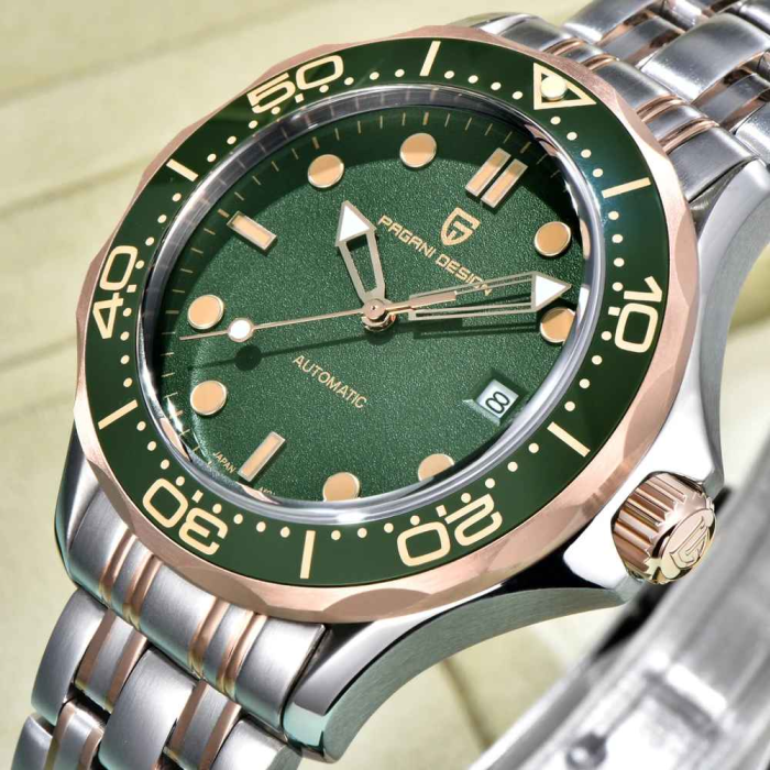 Ceas Automatic Bărbați Pagani Design PD-1667 Verde, 42mm, Miyota 8215, Sticlă Safir, Oțel Inoxidabil Argintiu & Rose Gold, Diver [2]