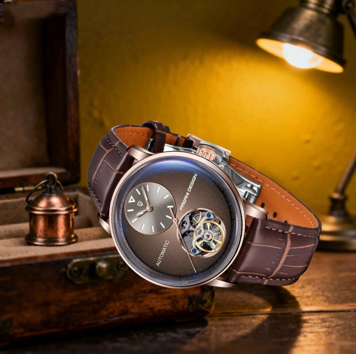 Ceas automatic bărbați PAGANI DESIGN PD-1796, 42 mm, open heart, mecanism M2791B, curea piele maro, stil elegant clasic [5]