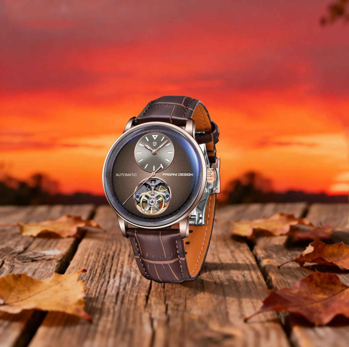 Ceas automatic bărbați PAGANI DESIGN PD-1796, 42 mm, open heart, mecanism M2791B, curea piele maro, stil elegant clasic [7]