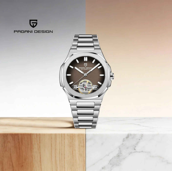 Ceas Automatic Bărbați Pagani Design PD-YS025, 42mm, Tourbillon Open Heart, Oțel Inoxidabil, Sticlă Safir, ArgintiuNegru [7]