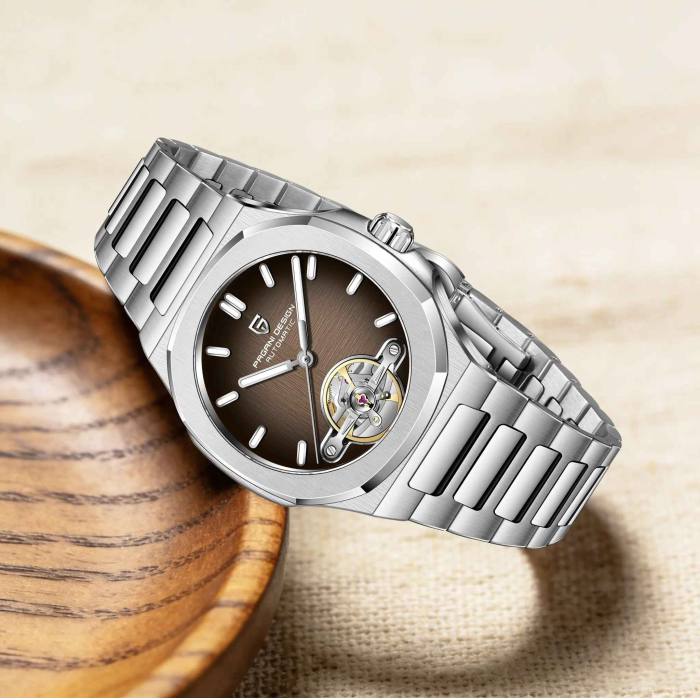 Ceas Automatic Bărbați Pagani Design PD-YS025, 42mm, Tourbillon Open Heart, Oțel Inoxidabil, Sticlă Safir, ArgintiuNegru [5]