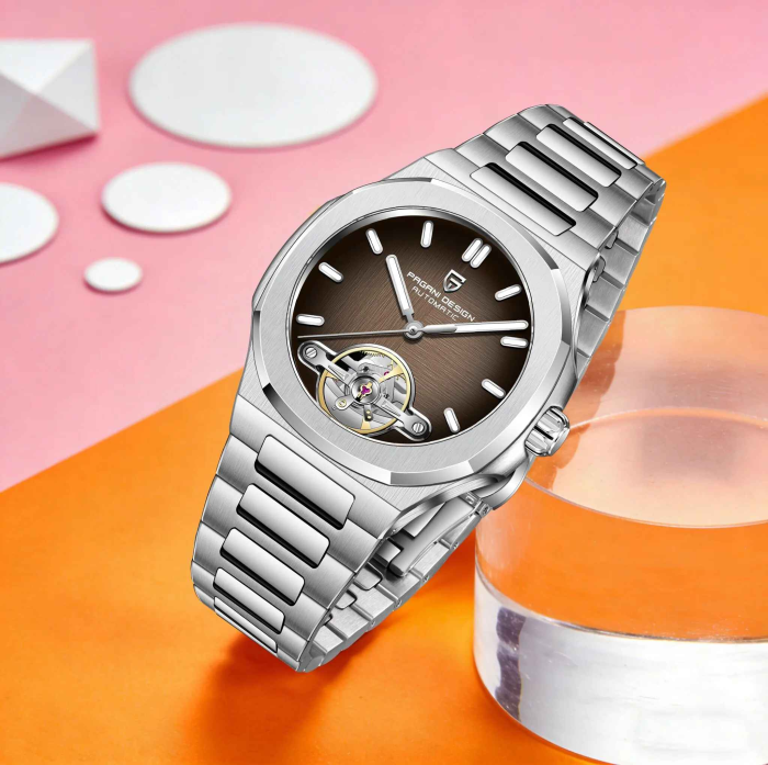 Ceas Automatic Bărbați Pagani Design PD-YS025, 42mm, Tourbillon Open Heart, Oțel Inoxidabil, Sticlă Safir, ArgintiuNegru [3]