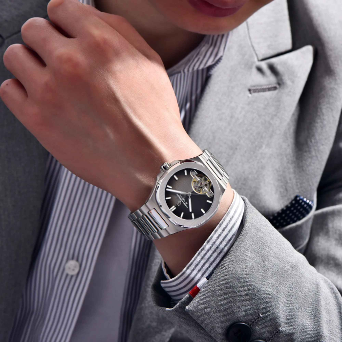 Ceas Automatic Bărbați Pagani Design PD-YS025, 42mm, Tourbillon Open Heart, Oțel Inoxidabil, Sticlă Safir, ArgintiuNegru [6]