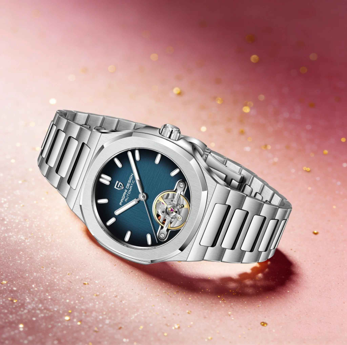 Ceas Automatic Bărbați Pagani Design PD-YS025 Argintiu-Albastru, 42mm, Open Heart, Sticlă Safir, Brățară Oțel Inoxidabil Premium [3]