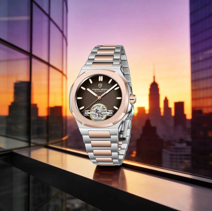 Ceas Automatic Bărbați Pagani Design PD-YS025 Argintiu & Rose Gold, 42mm, Open Heart, Sticlă Safir, Oțel Inoxidabil Elegant [6]