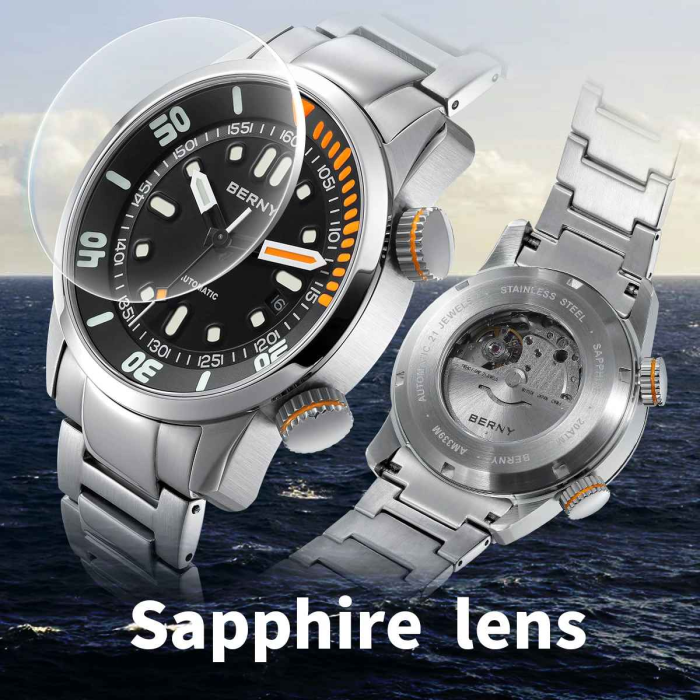 Ceas Automatic BERNY AM339MS Diver, Miyota 8215, Safir, Brățară Oțel, 200M, 42mm [5]