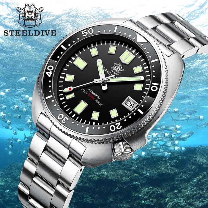 Ceas automatic de scufundări STEELDIVE SD1970, 44 mm, mecanism NH35, cristal safir, bezel ceramic verde, 20 ATM, sportdiving [2]