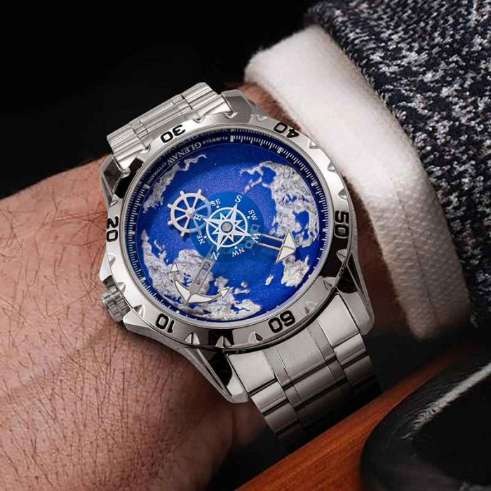 Ceas Automatic Glenaw Navigator Silver Blue – Mecanic, Cadran Albastru, Curea Otel Inoxidabil, 43mm, Luminous, 3ATM [4]