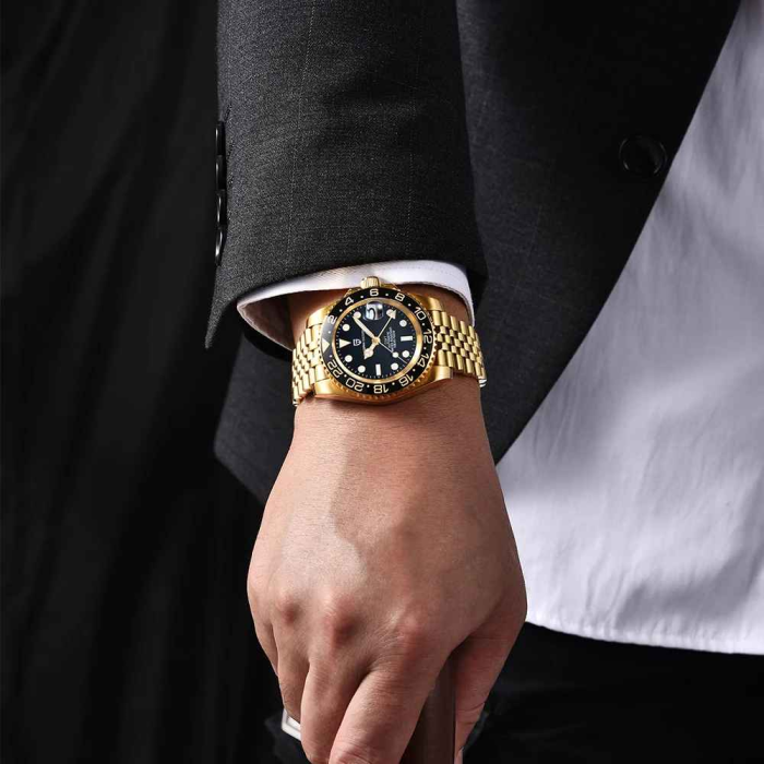 Ceas Automatic PAGANI DESIGN PD-1662 Gold Black GMT, Pearl DG5833, Safir, 100M, 40mm [3]