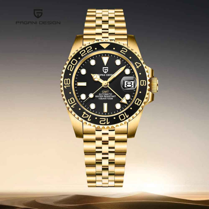 Ceas Automatic PAGANI DESIGN PD-1662 Gold Black GMT, Pearl DG5833, Safir, 100M, 40mm [2]