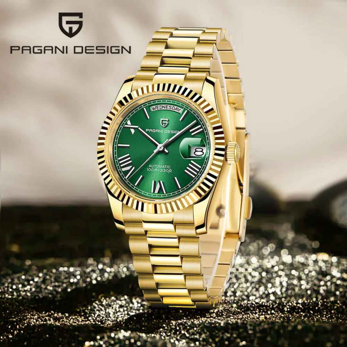 Ceas Automatic PAGANI DESIGN PD-1752 Gold Green Day-Date, Seagull ST16, Safir, 100M, 36mm [2]