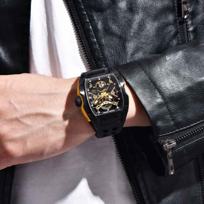 Ceas Automatic PAGANI DESIGN PD-YS018 Black Gold Skeleton, Safir, 42mm, 50M [2]