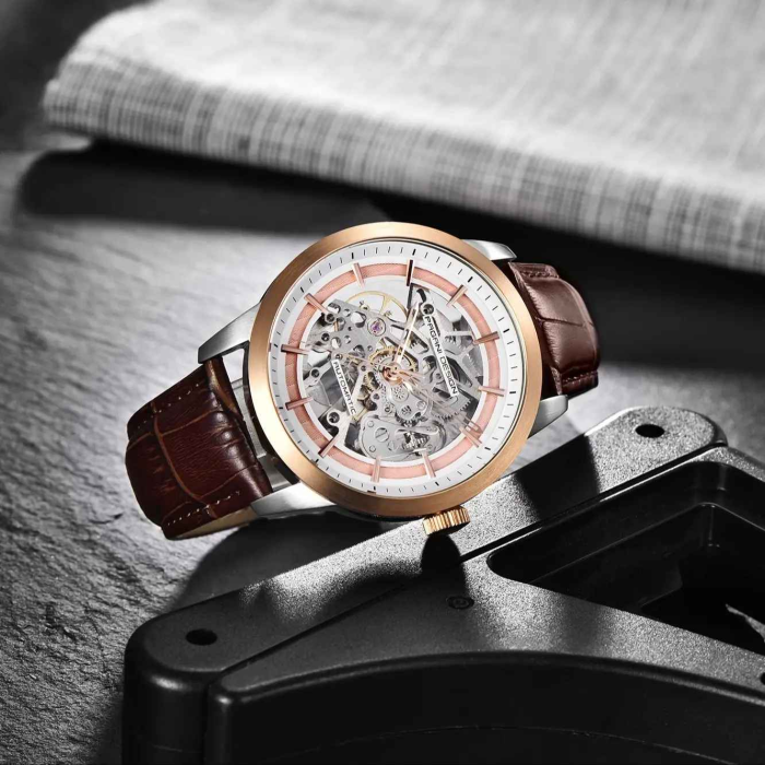 Ceas automatic skeleton bărbați PAGANI DESIGN PD-1638 auriu, 43 mm, mecanism G3265Z, curea piele maro, stil elegant premium [2]