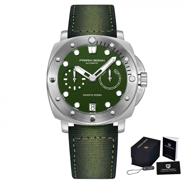 Ceas bărbătesc automat PAGANI DESIGN PD-1767, cadran verde, 41mm, safir sintetic, curea nylon verde [4]