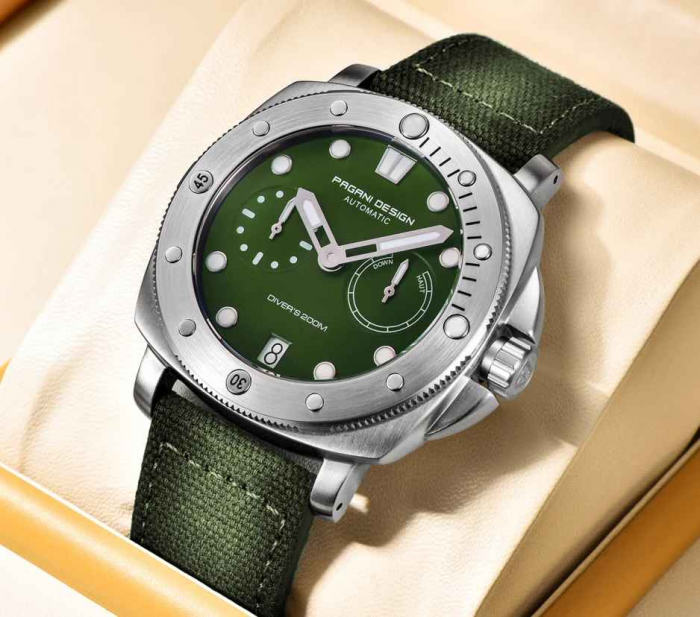 Ceas bărbătesc automat PAGANI DESIGN PD-1767, cadran verde, 41mm, safir sintetic, curea nylon verde [2]