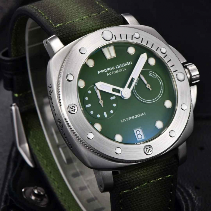 Ceas bărbătesc automat PAGANI DESIGN PD-1767, cadran verde, 41mm, safir sintetic, curea nylon verde [7]