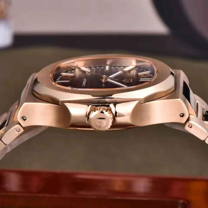 Ceas bărbătesc automat PD-1728, cadran maro texturat, carcasă rose gold 40mm, oțel inoxidabil, sticlă safir, mecanism Hiou ST6 [3]