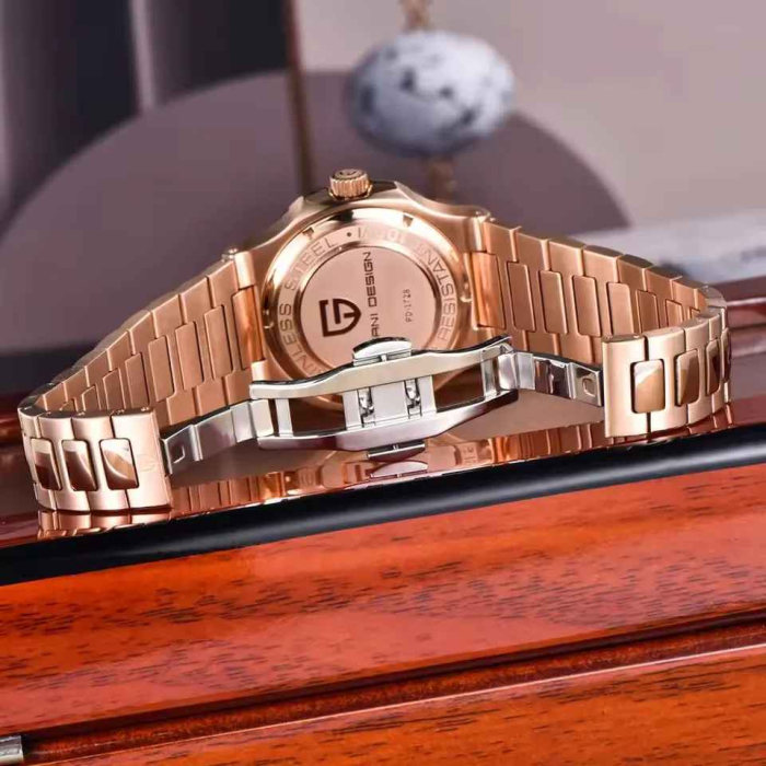 Ceas bărbătesc automat PD-1728, cadran maro texturat, carcasă rose gold 40mm, oțel inoxidabil, sticlă safir, mecanism Hiou ST6 [4]