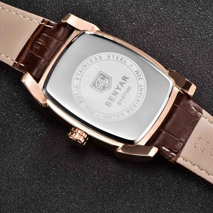 Ceas bărbătesc BENYAR BY-5114M, quartz PE47, cadran dreptunghiular 41,7 mm, curea din piele, geam Hardlex [2]