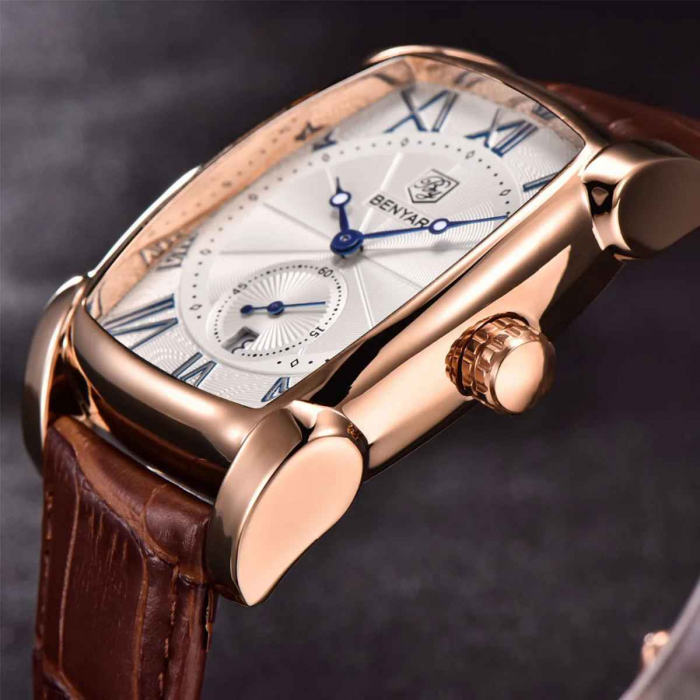 Ceas bărbătesc BENYAR BY-5114M, quartz PE47, cadran dreptunghiular 41,7 mm, curea din piele, geam Hardlex [3]