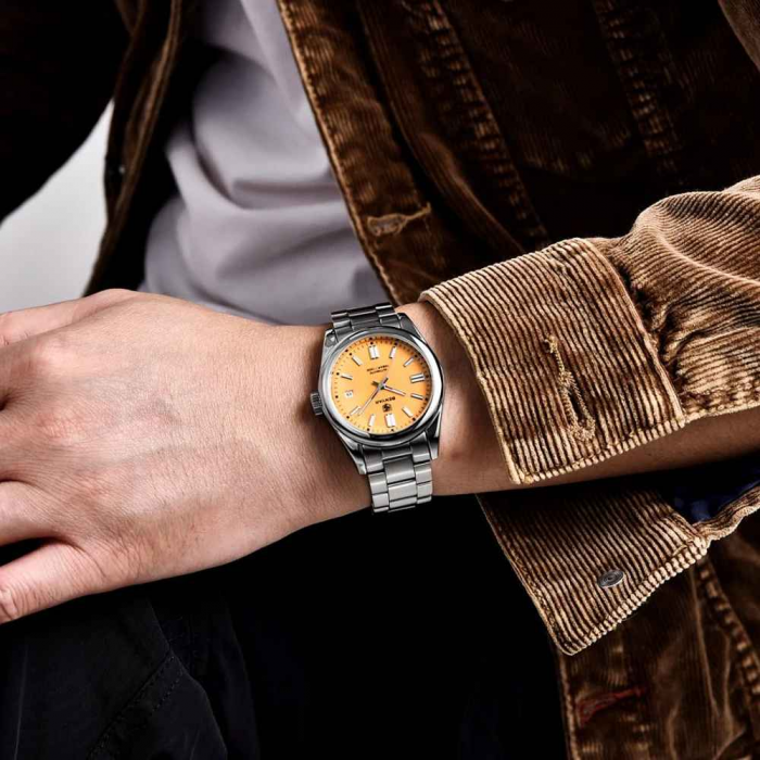 Ceas bărbătesc BENYAR BY-5185, cadran galben, automatic, mecanic, luxury sport, oțel inoxidabil, 10Bar, calendar complet [6]