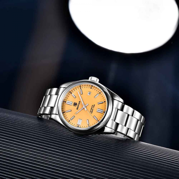 Ceas bărbătesc BENYAR BY-5185, cadran galben, automatic, mecanic, luxury sport, oțel inoxidabil, 10Bar, calendar complet [3]