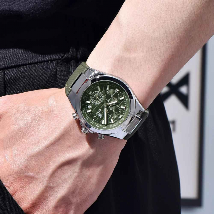Ceas bărbătesc BENYAR BY-5206, cronograf quartz, luxury, curea din piele, rezistent la apă 3Bar, calendar complet [4]