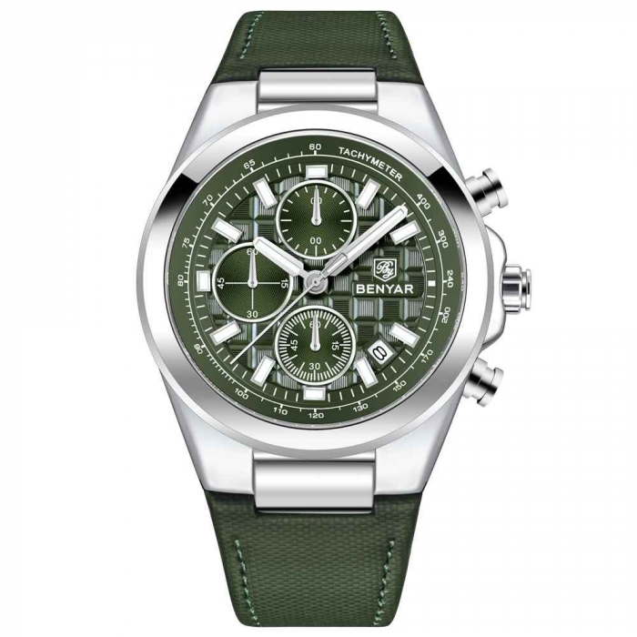 Ceas bărbătesc BENYAR BY-5206, cronograf quartz, luxury, curea din piele, rezistent la apă 3Bar, calendar complet [1]