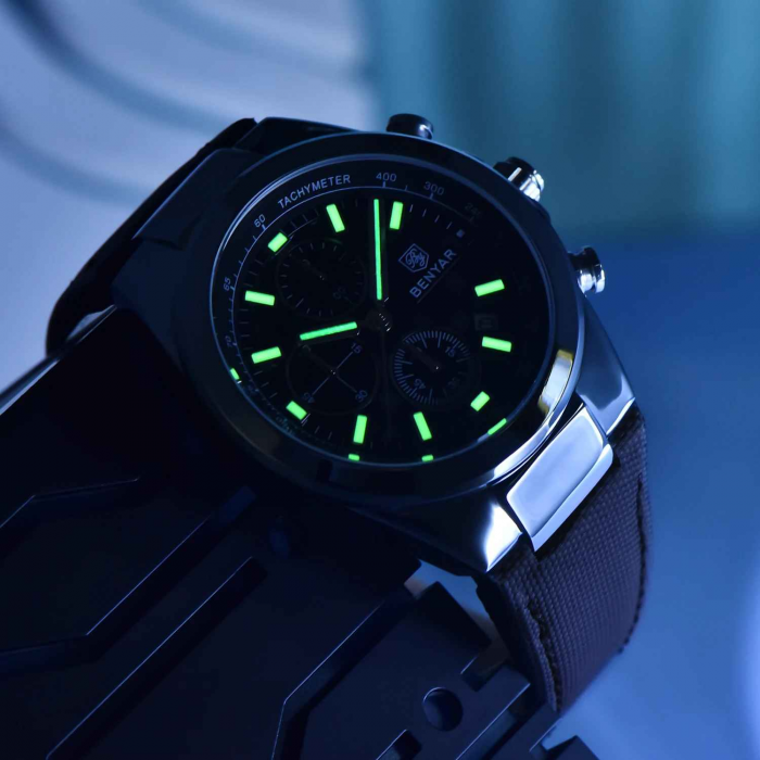 Ceas bărbătesc BENYAR BY-5206, cronograf quartz, luxury, curea din piele, rezistent la apă 3Bar, calendar complet [5]