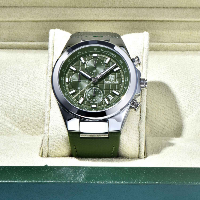 Ceas bărbătesc BENYAR BY-5206, cronograf quartz, luxury, curea din piele, rezistent la apă 3Bar, calendar complet [3]