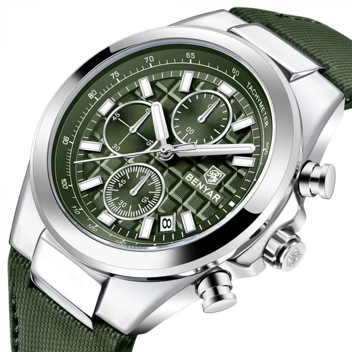 Ceas bărbătesc BENYAR BY-5206, cronograf quartz, luxury, curea din piele, rezistent la apă 3Bar, calendar complet [2]