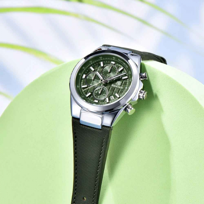Ceas bărbătesc BENYAR BY-5206, cronograf quartz, luxury, curea din piele, rezistent la apă 3Bar, calendar complet [6]
