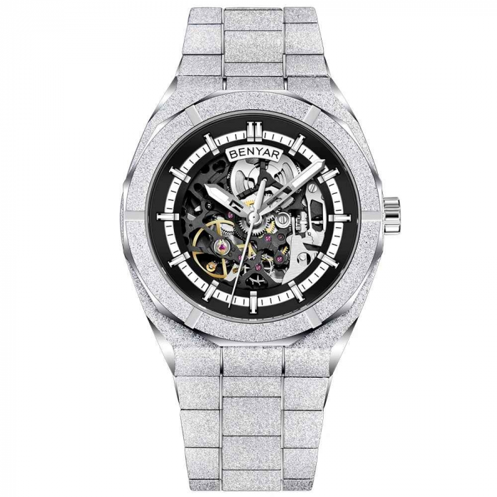 Ceas bărbătesc BENYAR BY-5212M, mecanic automat, skeleton, oțel inoxidabil, geam mineral întărit, rezistent la apă [1]