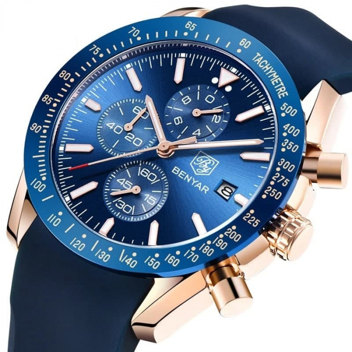 Ceas barbatesc Benyar C1404, Casual, Cronograf, Analog, Curea din silicon [2]