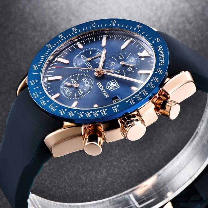 Ceas barbatesc Benyar C1404, Casual, Cronograf, Analog, Curea din silicon [5]