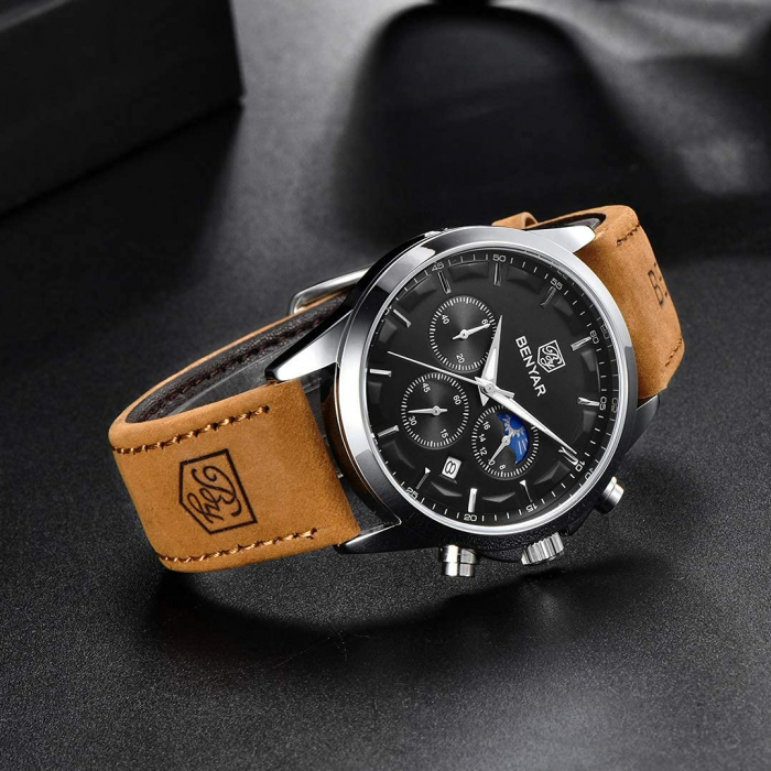 Ceas barbatesc Benyar Elegant Quartz Cronograf Casual Piele [4]